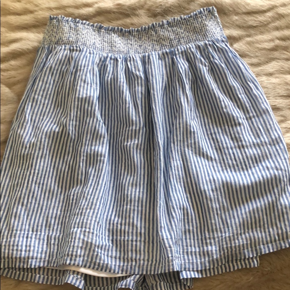 Blue and white striped mini skirt